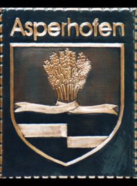 Kupferbild   Gemeindewappen Marktgmeinde   Asperhofen                                                             jedes Bild ein "Unikat"
 Kupferrelief  Handarbeit